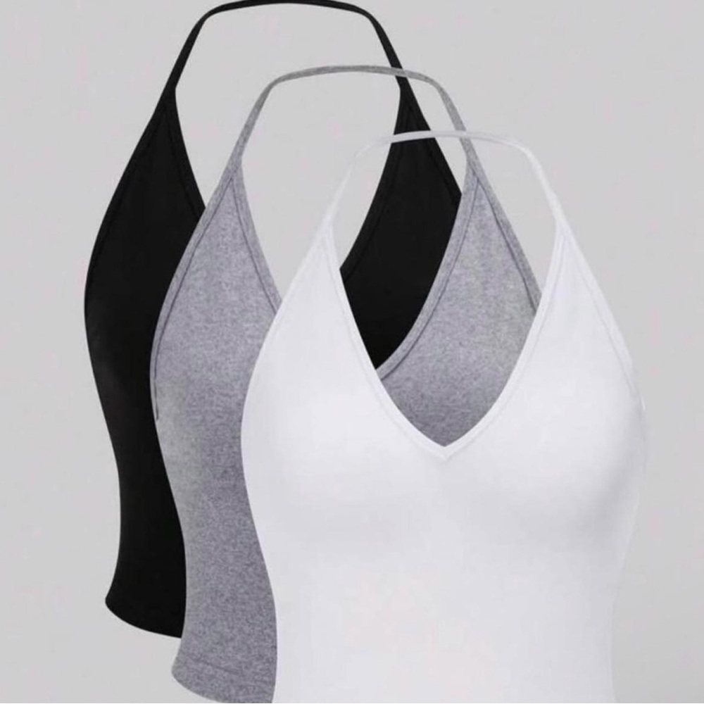 Black, Gray, and White Halter Tops